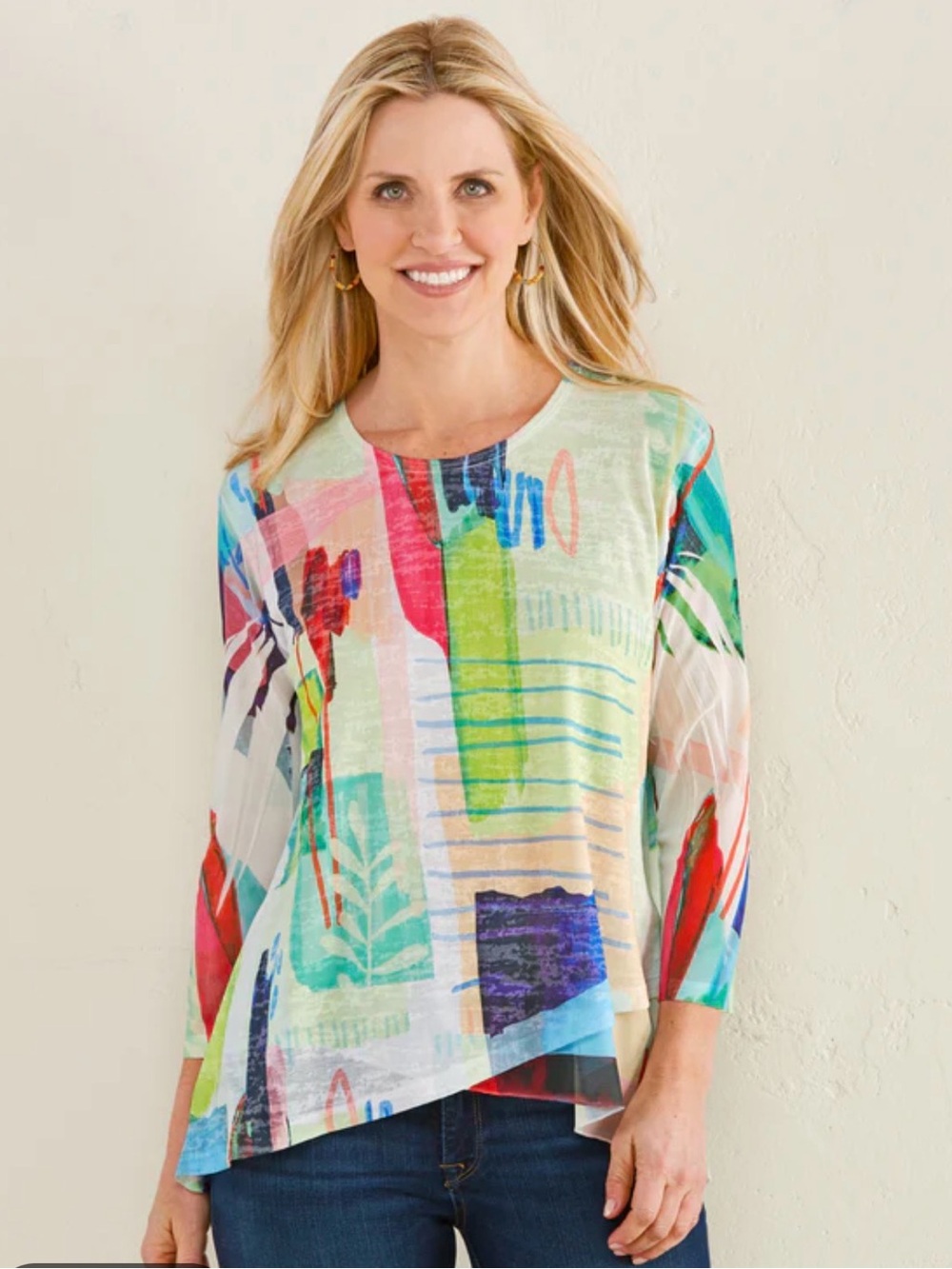 Jess & Jane Multicolor Abstract Print Long Sleeve Top